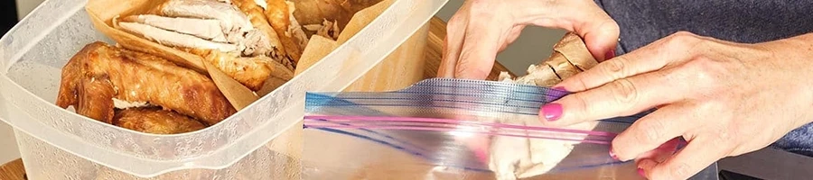 Storing leftover turkey inside a vacuum-sealed plastic bags