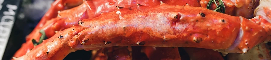 A close up shot of properly thawed crab legs