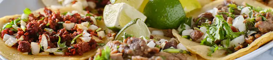 different kinds of taco meat with lime