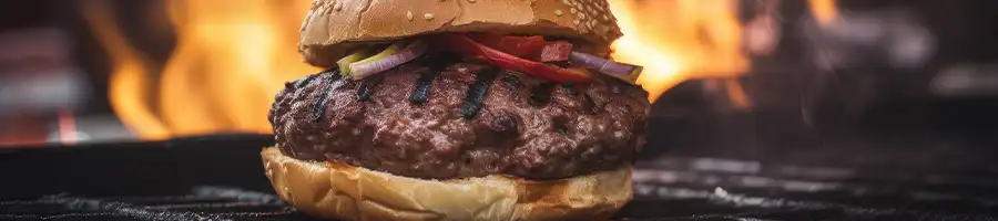 A hamburger on a grill with a hot temperature