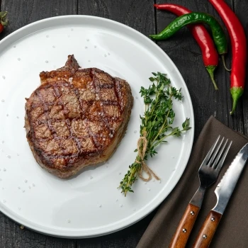 A perfectly cooked steak on a plate