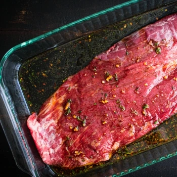 A top view of marinated flank steak