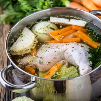 Turkey stock ingredients in a cooking pot