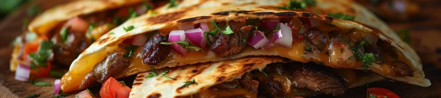 A close up shot of carne asada quesadillas