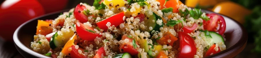 A bowl of quinoa salad with fresh vegetables