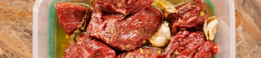 A top view of marinated steak