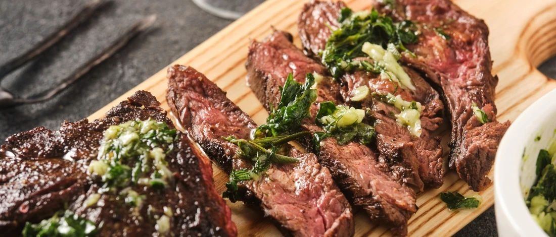 Sliced skirt steak cooked from an air fryer