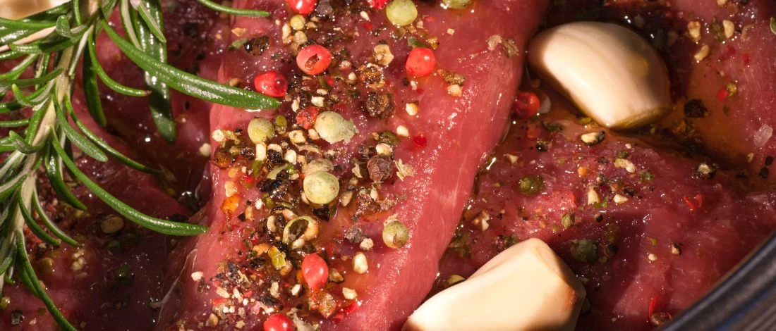 A sliced meat that it marinated with different spices and herbs
