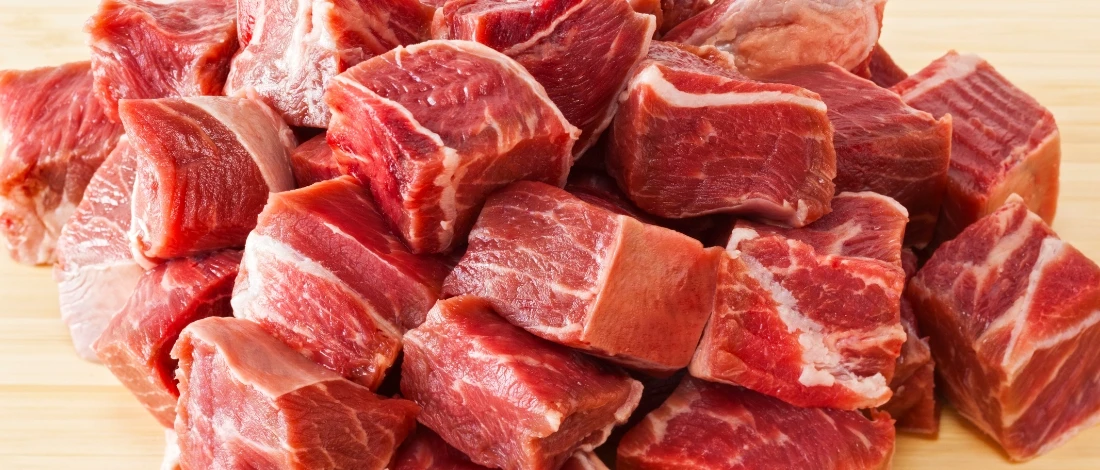 The meat was cut in cubes