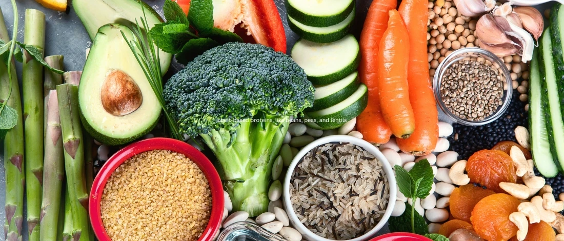 A top view of plant-based foods