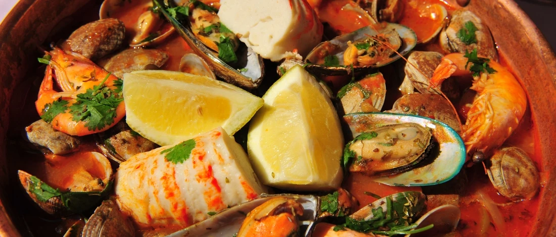 A close up view of seafood stew