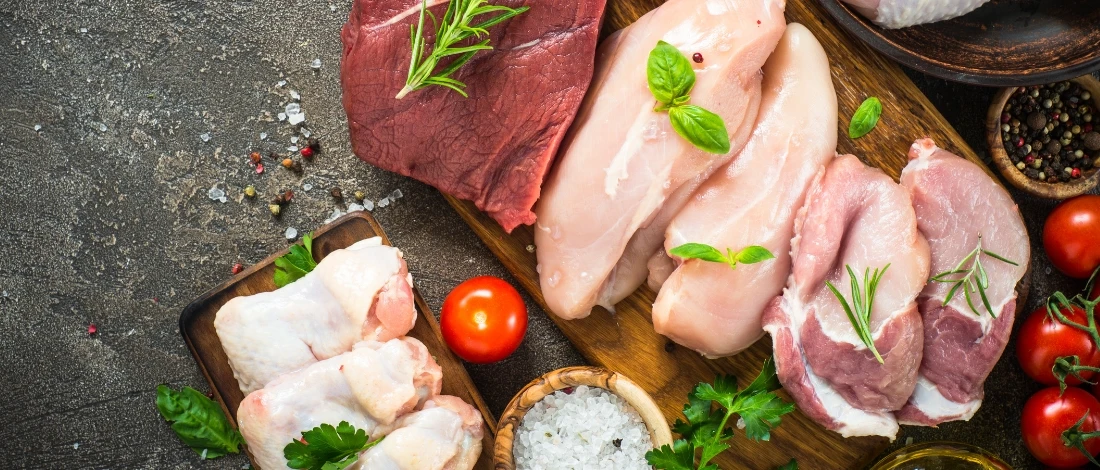 A top view of sliced meat