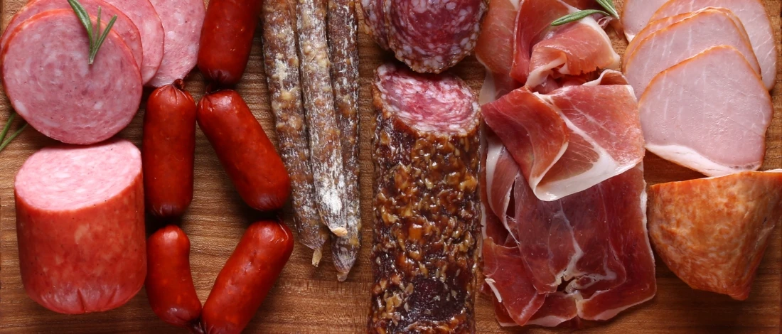 A top view of sliced deli meats