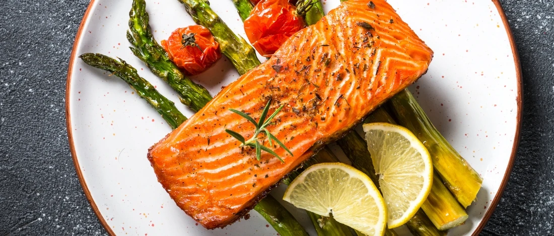 A top view of salmon dish