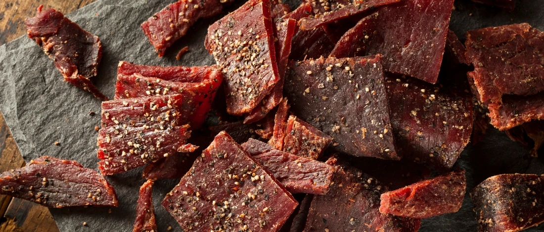 A top view of beef jerky