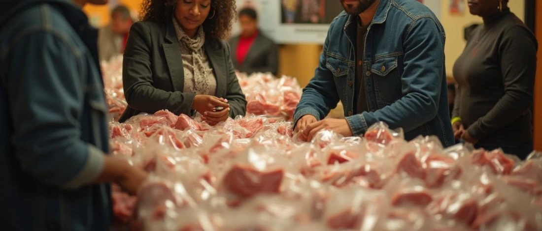 The people are donating meat