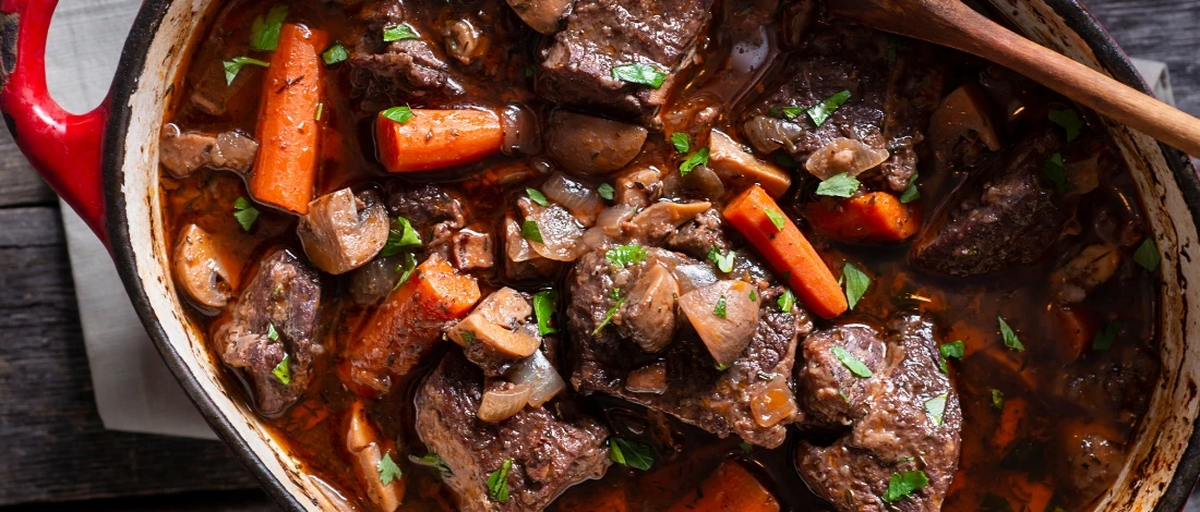 A mouthwatering beef stew in a pot