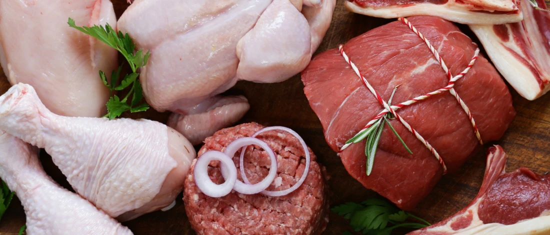 Meats on table to be sold on market