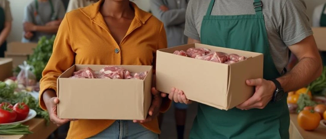 A box of meat being donated