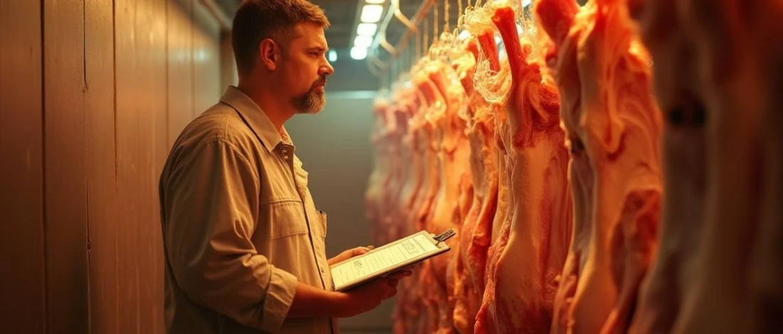 A person doing meat inspection