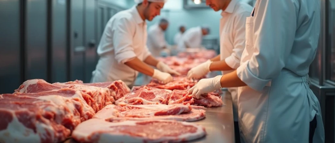 A meat production operation in a facility