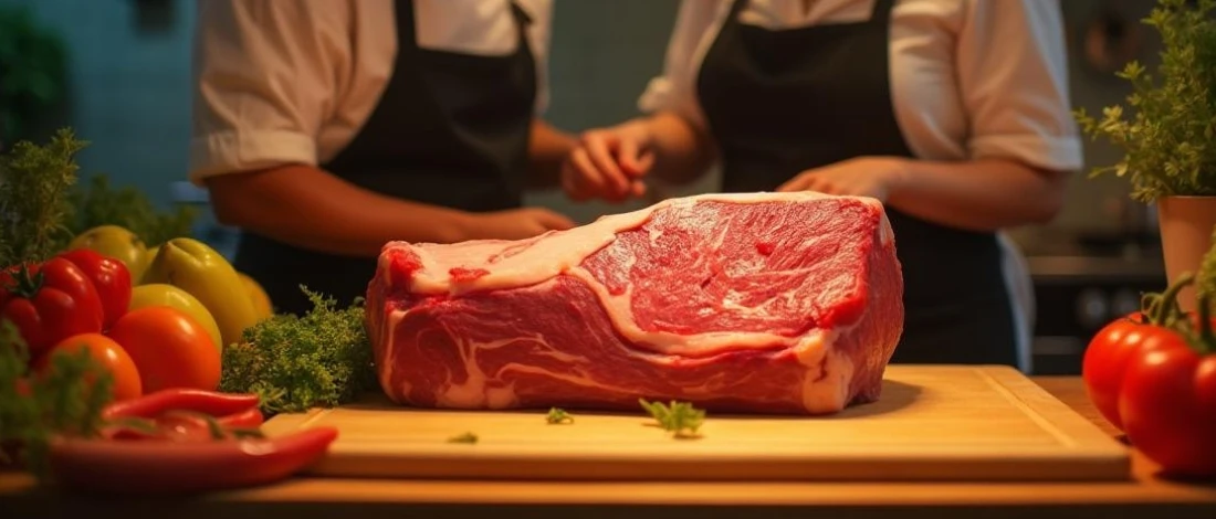 A fresh block of meat on a cutting board