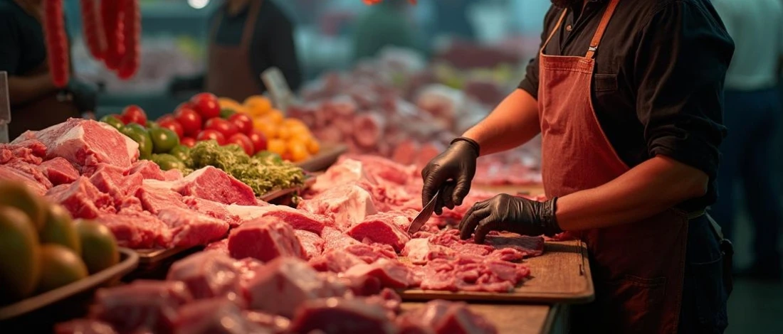 The beef meat in a meat markets