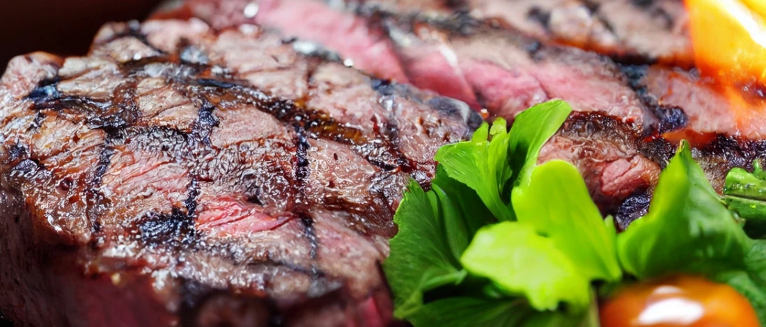 A close up shot of sliced steak