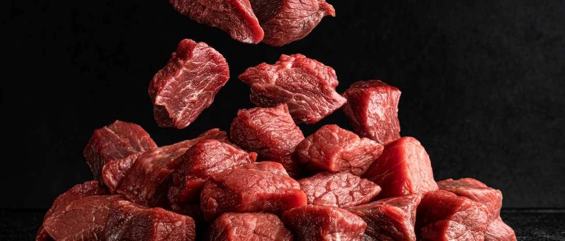 A fresh red meat sliced in cubes