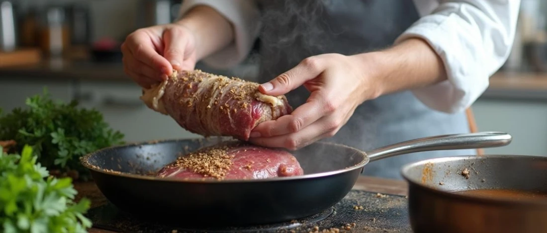 The chef is preparing a Medieval beef olives