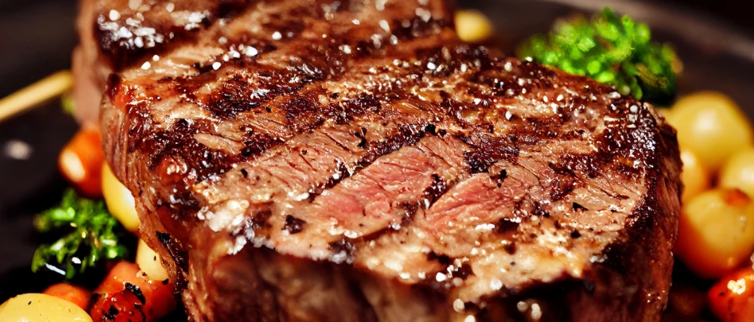 A close up shot of delicious steak