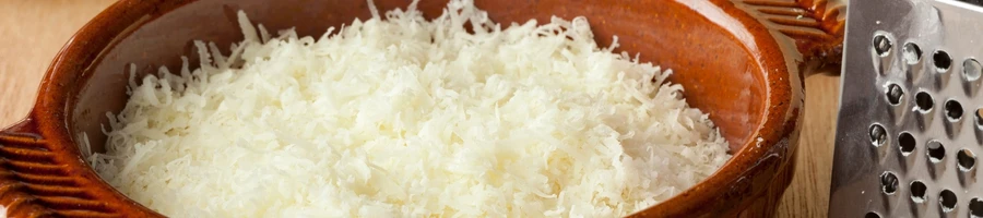 A bowl with cheese, bread crumbs, etc.