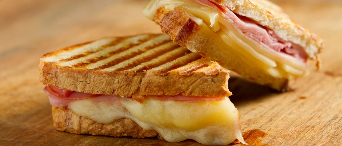 A delicious ham steak sandwich for breakfast