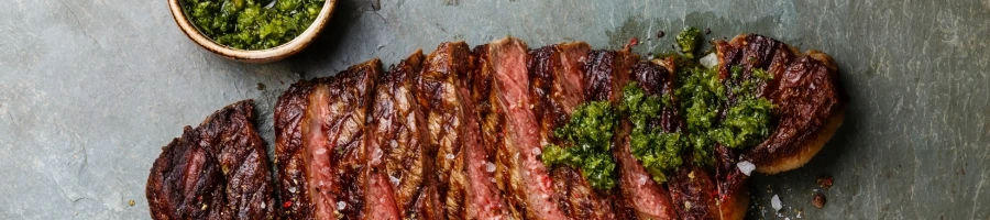 Steak with chimichurri on top