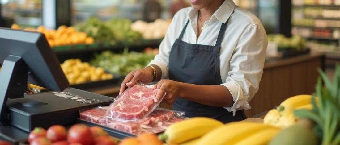 A person scanning the meats